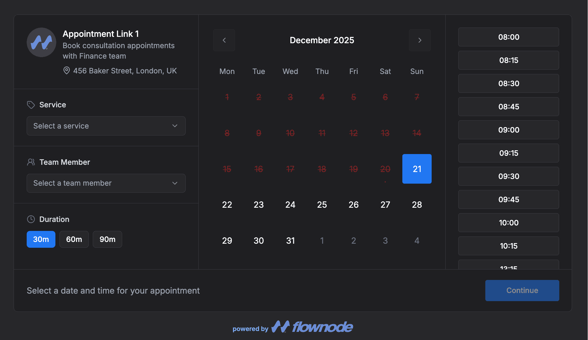 Automatic appointment booking system with custom scheduling links and Google Calendar integration