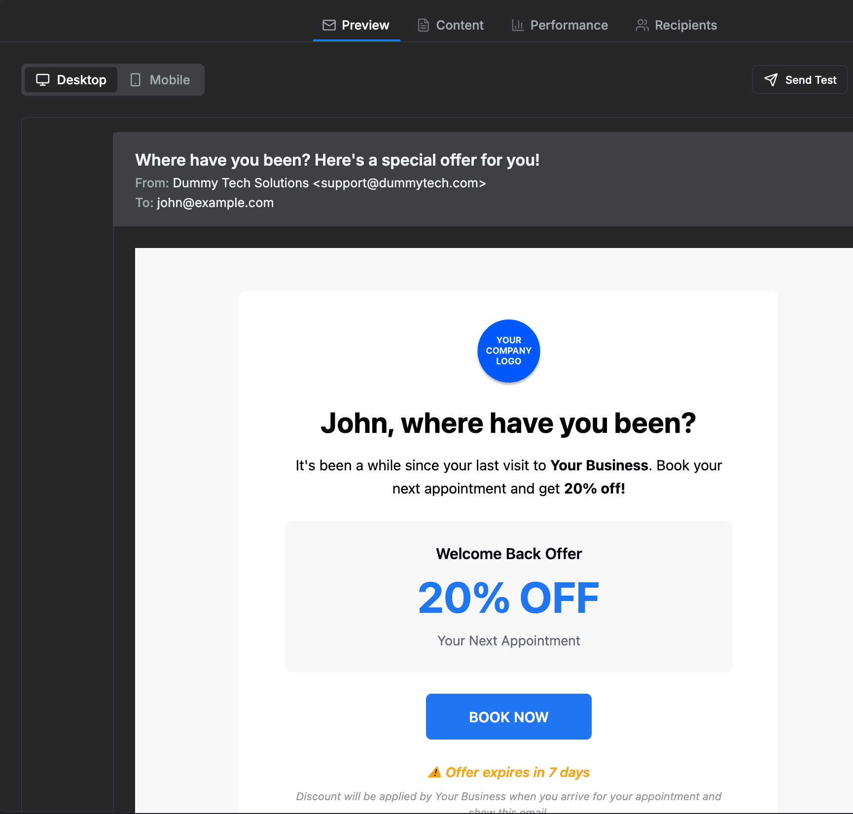 Email campaign builder for retargeting inactive customers and automated review requests