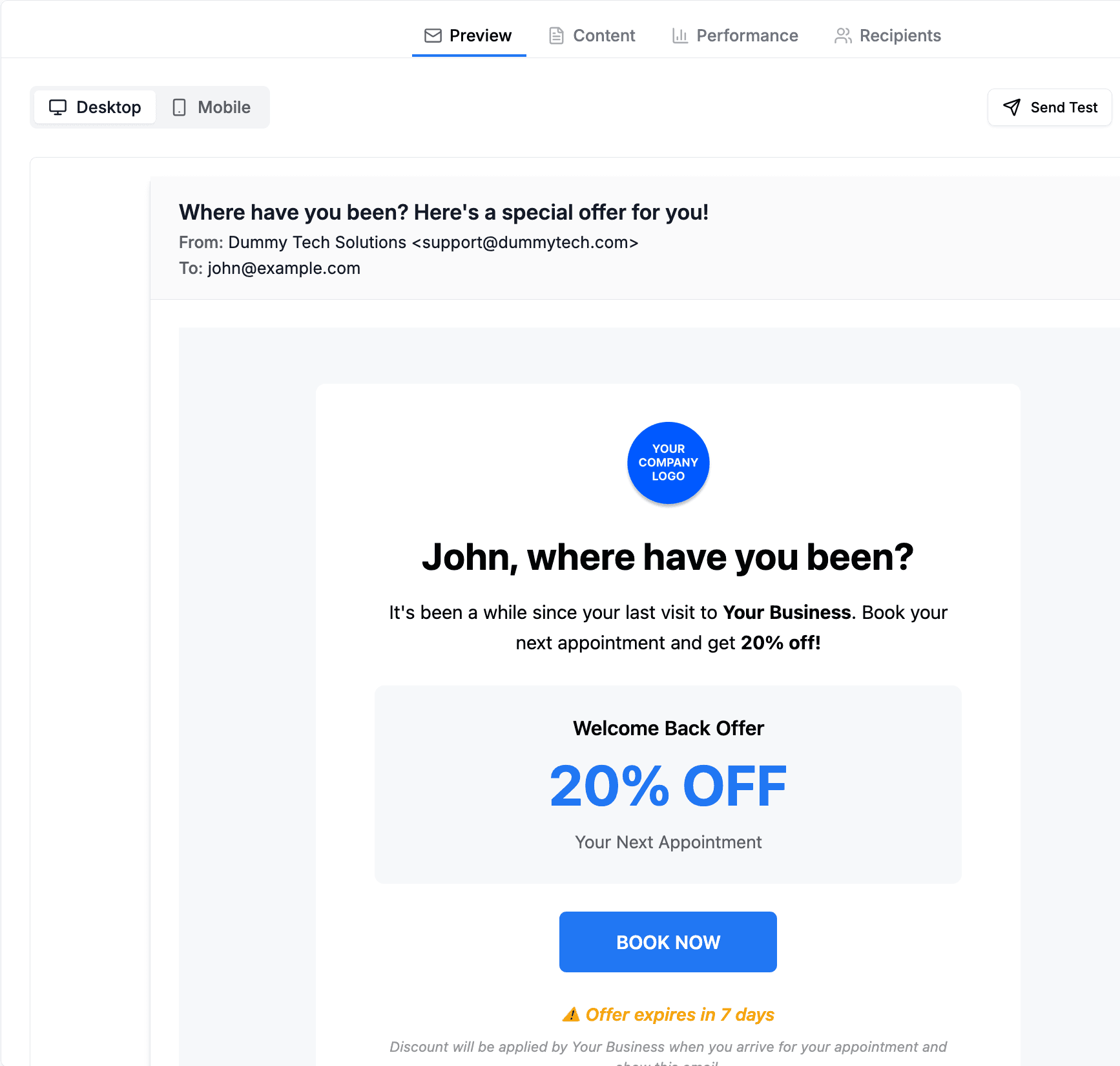 Email campaign builder for retargeting inactive customers and automated review requests